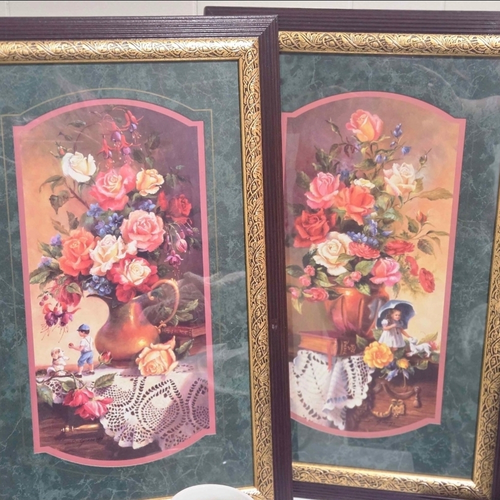 Pair Home Interiors Framed PORTRAITS OF ROSES signed by Fran Di Giacomo EUC